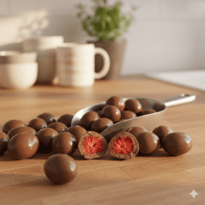 Draje cu căpșuni liofilizate si ciocolată cu lapte